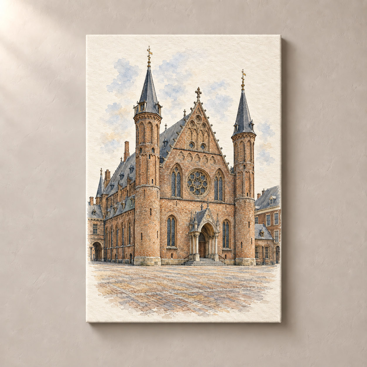 Ridderzaal at the Binnenhof – canvas standalone mockup on beige wall