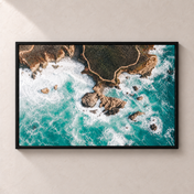 Tidal Memory horizontal poster in a black frame, front view on a warm neutral wall