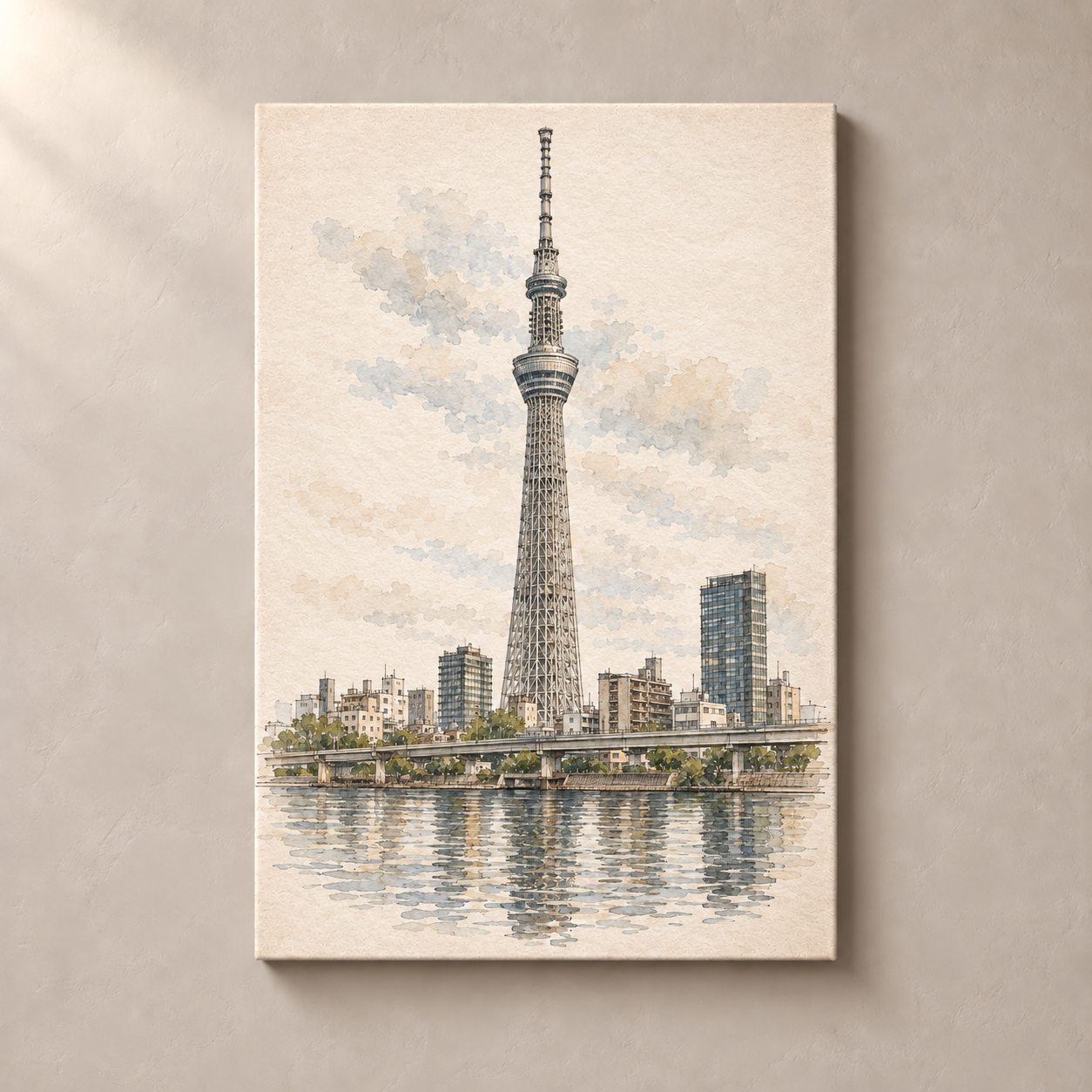 Tokyo Skytree above the City canvas standalone mockup