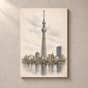 Tokyo Skytree above the City canvas standalone mockup