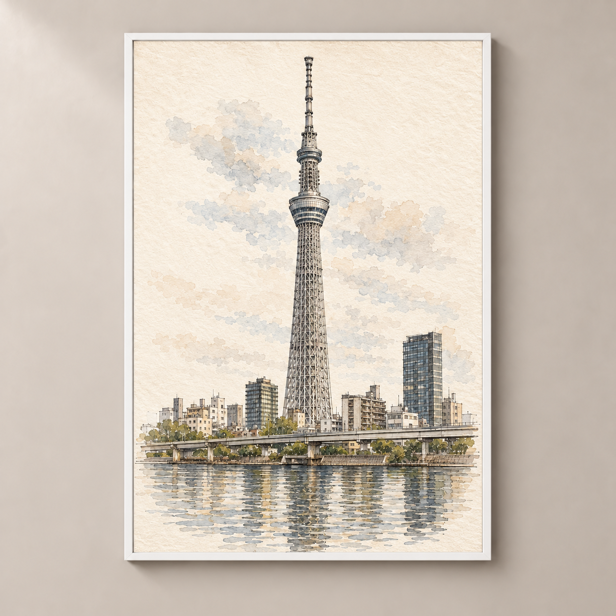 Tokyo Skytree above the City poster standalone mockup
