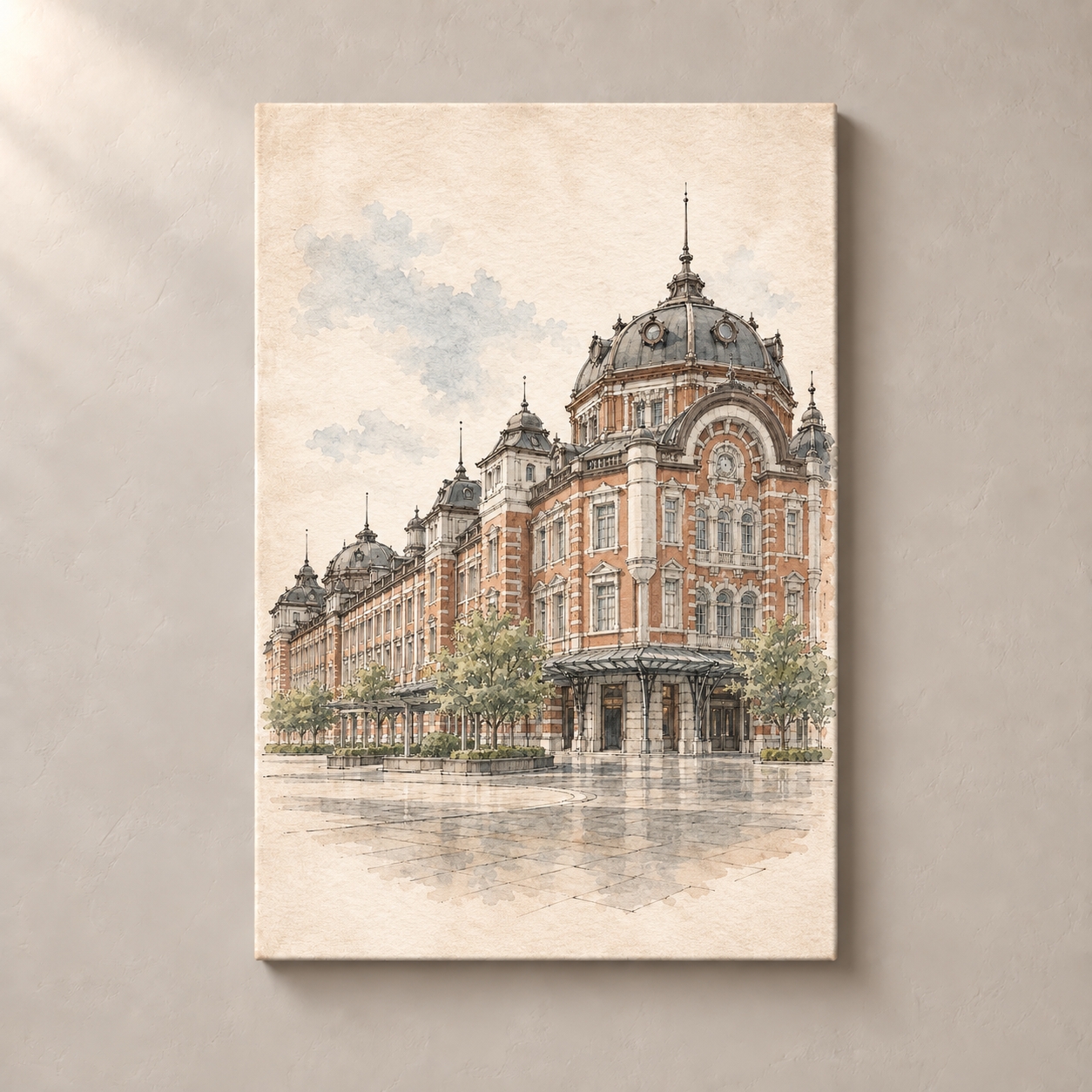 Tokyo Station in Watercolour canvas standalone mockup
