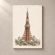 Tokyo Tower in Ink and Watercolour canvas standalone mockup