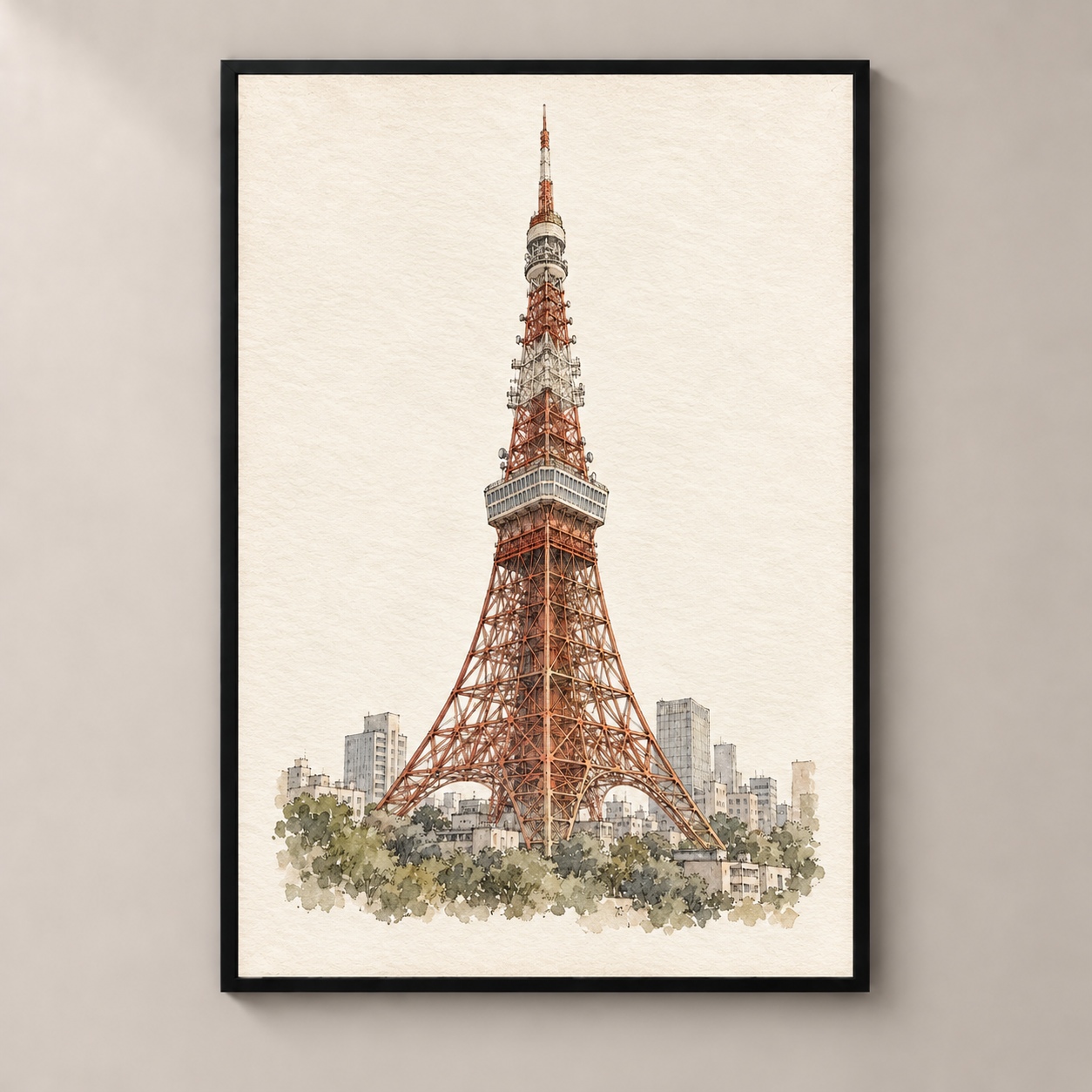 Tokyo Tower in Ink and Watercolour poster standalone mockup