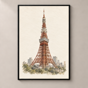 Tokyo Tower in Ink and Watercolour poster standalone mockup