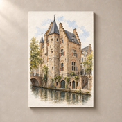 Oudaen Castle by the Oudegracht – canvas standalone mockup on beige wall
