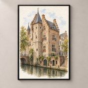 Oudaen Castle by the Oudegracht – poster standalone mockup on beige wall