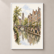 Utrecht Oudegracht and Wharf Cellars – poster standalone mockup on beige wall