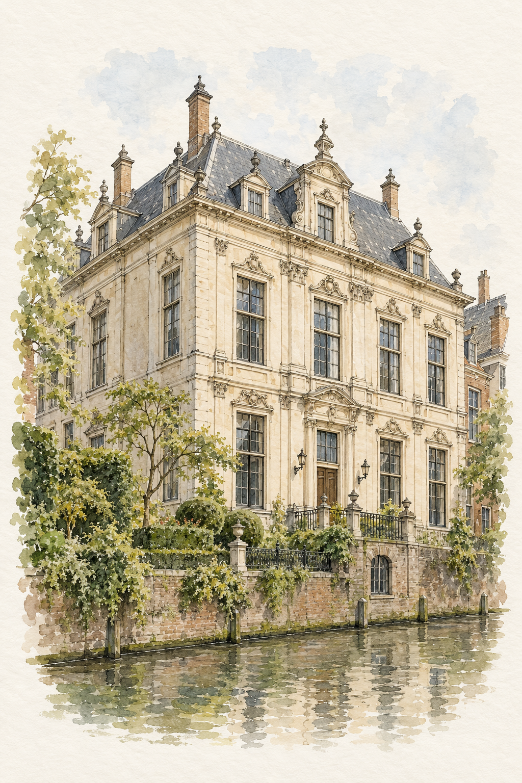Paushuize in Soft Watercolour, Utrecht vertical ink and watercolour artwork