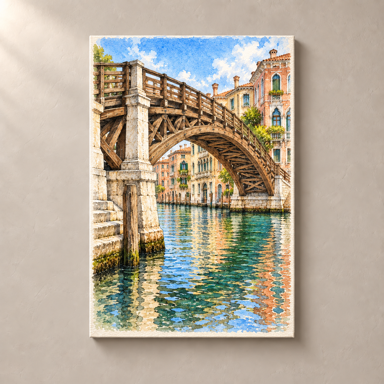 Accademia Bridge over the Grand Canal – canvas standalone mockup on beige wall