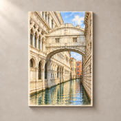 Bridge of Sighs over a Quiet Canal – canvas standalone mockup on beige wall
