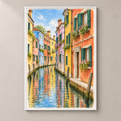 Burano Canal and Colourful Houses – poster standalone mockup on beige wall