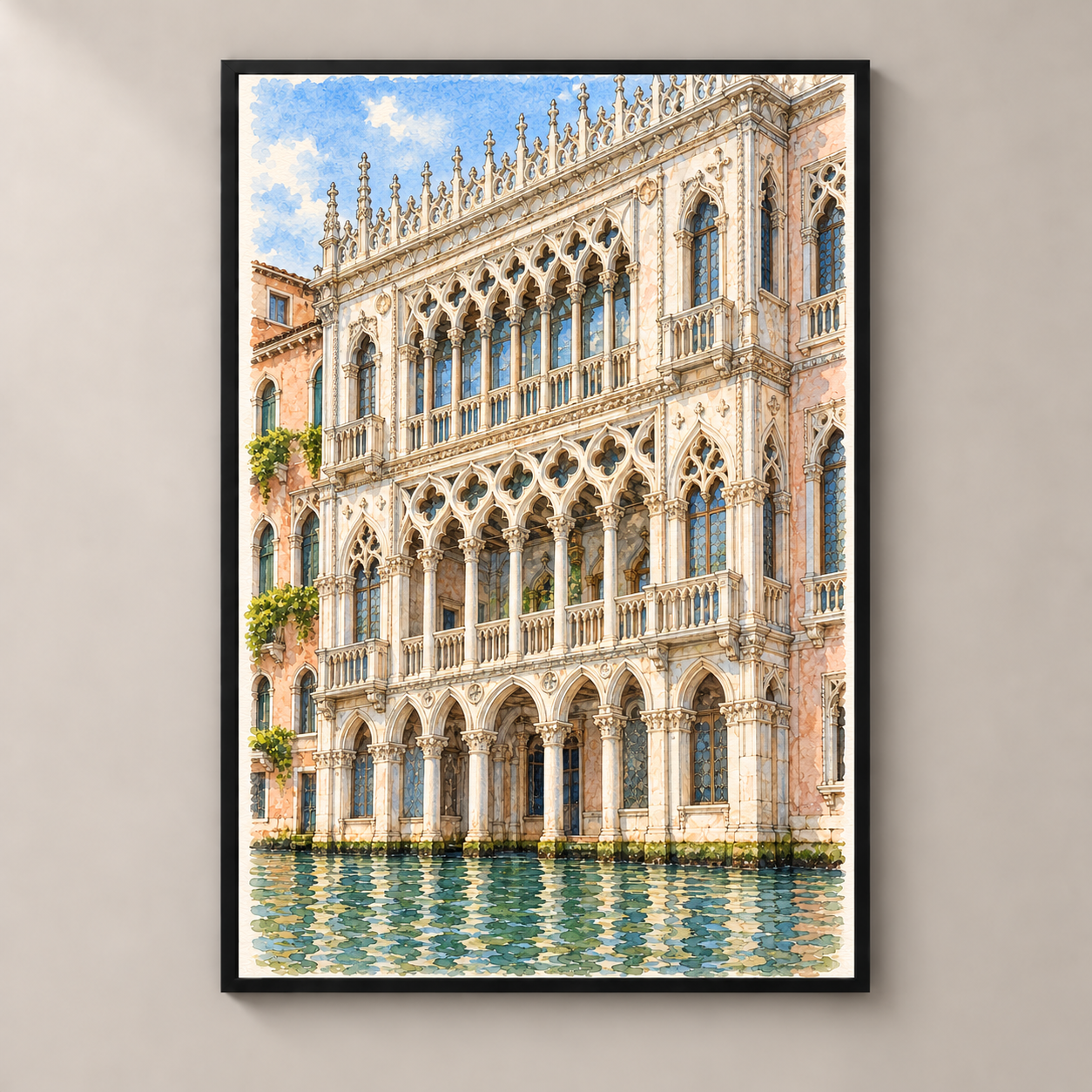 Ca' d'Oro by the Grand Canal – poster standalone mockup on beige wall