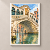 Rialto Bridge over the Grand Canal – poster standalone mockup on beige wall