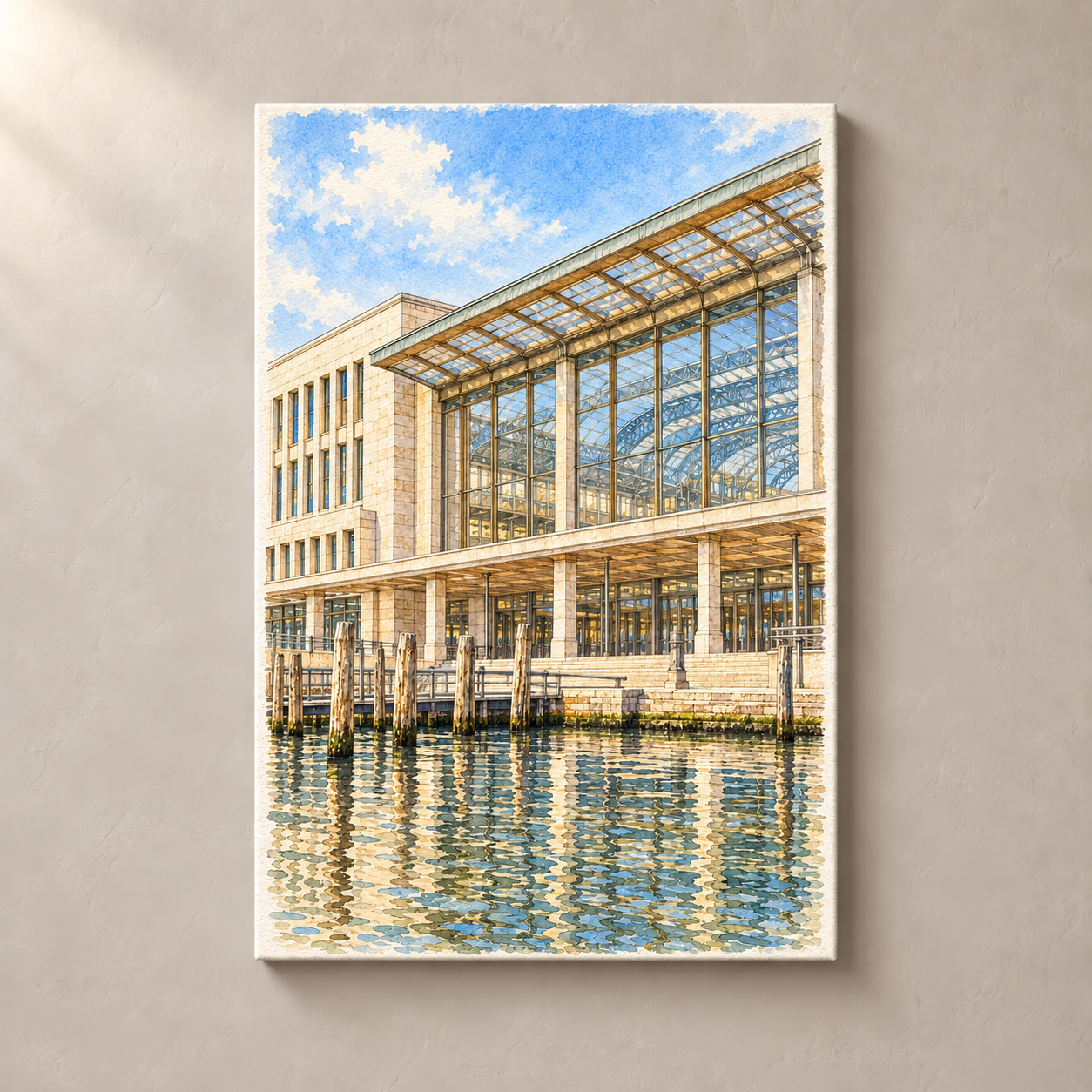 Santa Lucia Station by the Grand Canal – canvas standalone mockup on beige wall