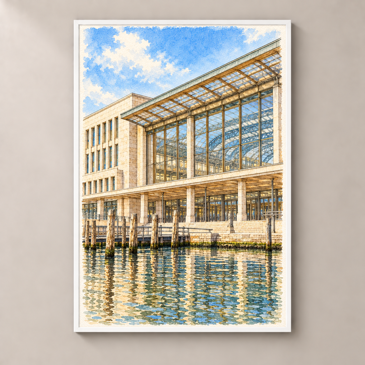 Santa Lucia Station by the Grand Canal – poster standalone mockup on beige wall