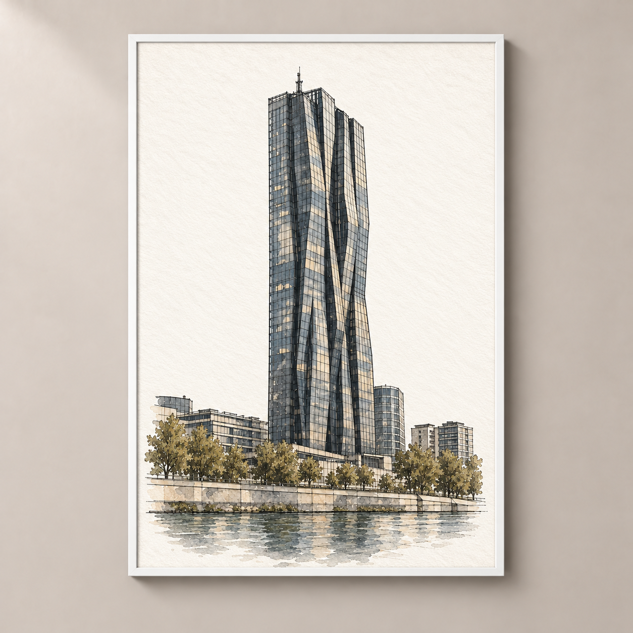 DC Tower 1 by the Danube, poster in white frame