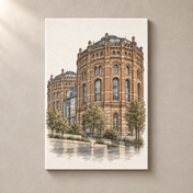 Vienna Gasometers in Watercolour canvas standalone mockup