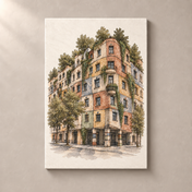 Hundertwasserhaus in Watercolour canvas standalone mockup