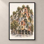 Hundertwasserhaus in Watercolour poster standalone mockup