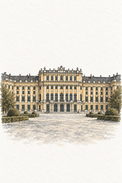 Schönbrunn Palace in Watercolour, Vienna vertical ink and watercolour artwork