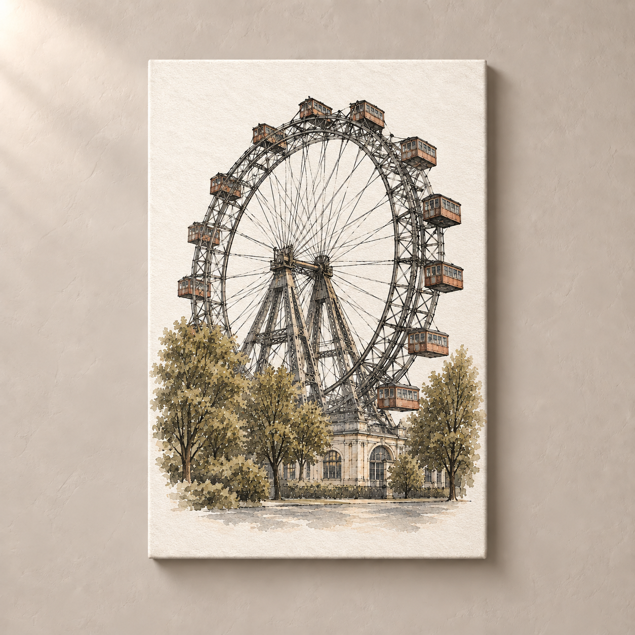 Wiener Riesenrad in Watercolour canvas standalone mockup