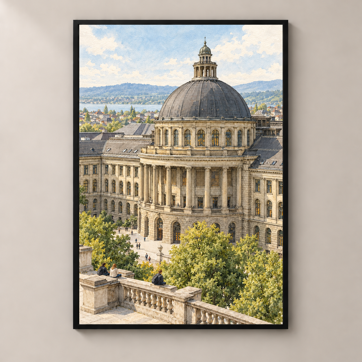 ETH Zurich from the Polyterrasse – poster standalone mockup on beige wall