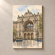 Zurich Hauptbahnhof in Ink and Watercolour – canvas standalone mockup on beige wall