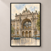 Zurich Hauptbahnhof in Ink and Watercolour – poster standalone mockup on beige wall
