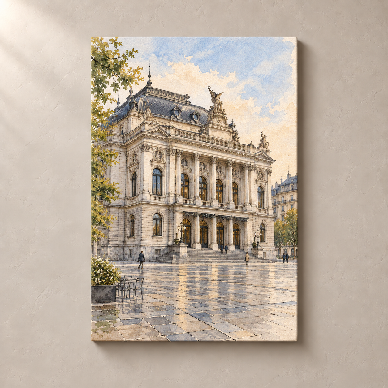 Zurich Opera House at Sechseläutenplatz – canvas standalone mockup on beige wall