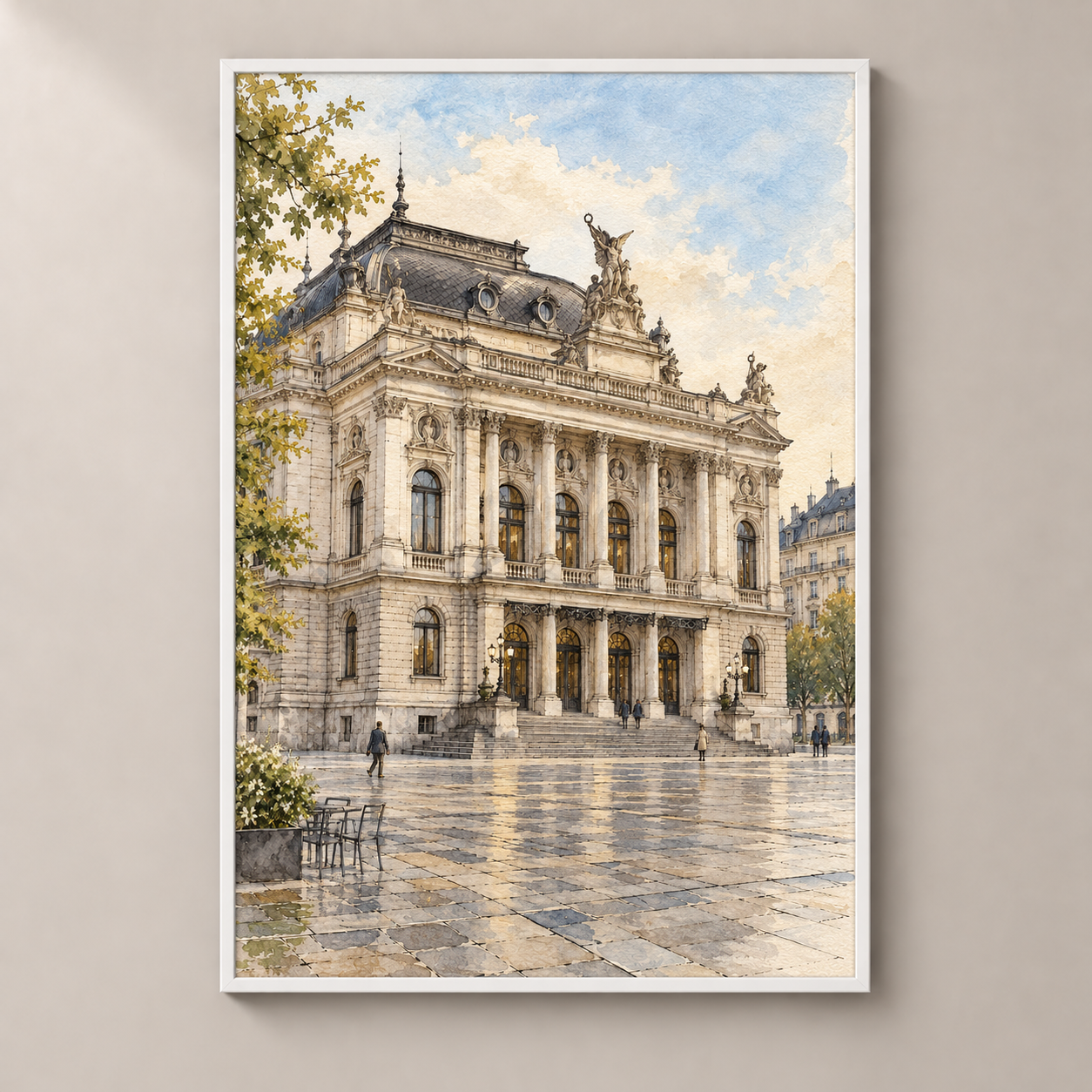 Zurich Opera House at Sechseläutenplatz – poster standalone mockup on beige wall