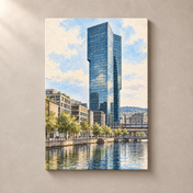 Prime Tower in Zurich West – canvas standalone mockup on beige wall