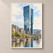 Prime Tower in Zurich West – poster standalone mockup on beige wall