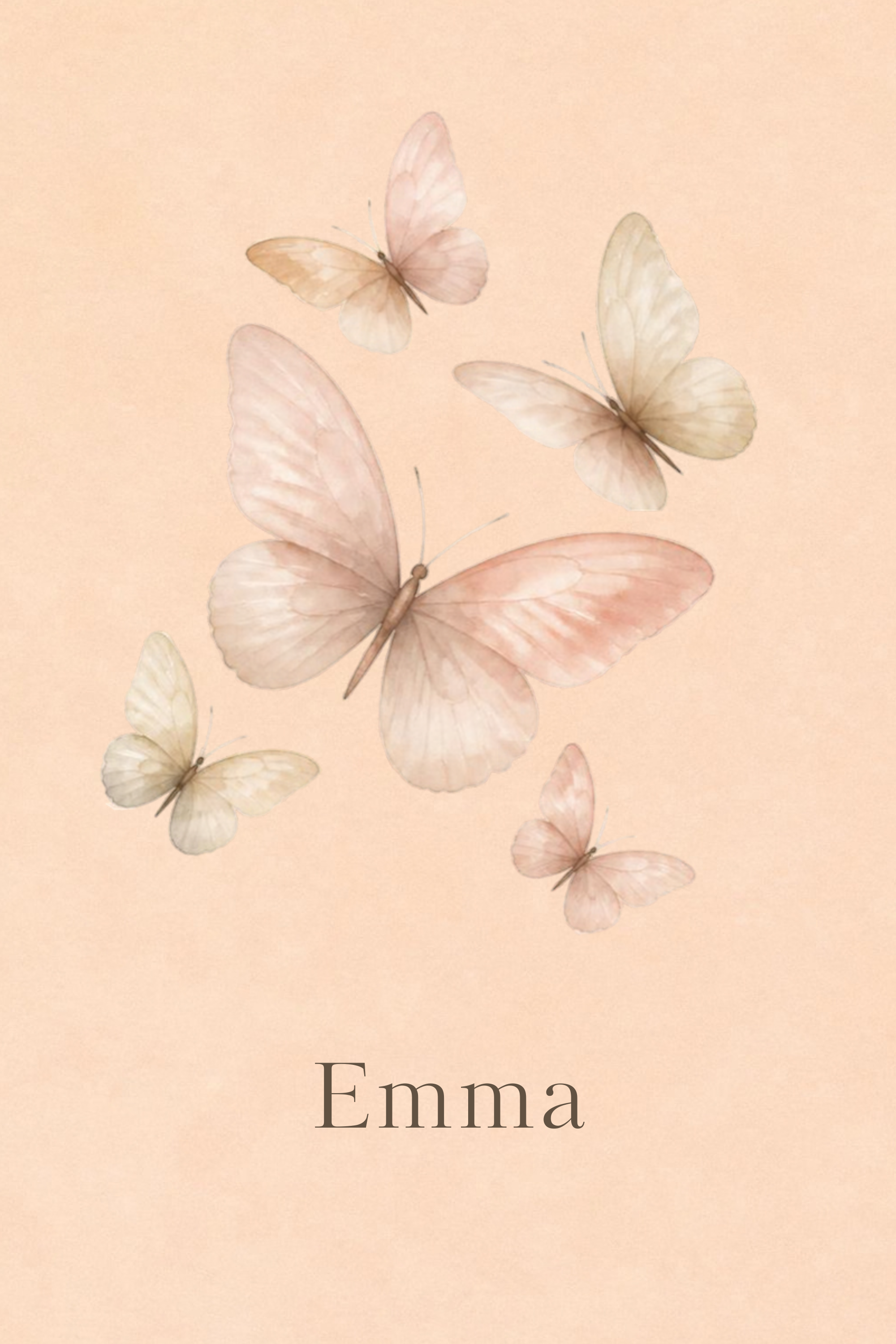 Soft Butterflies personalised artwork, example name Emma