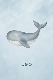 Little Whale personalised artwork, example name Leo