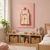 Little Champion Jersey personalised canvas in a child's bedroom with example name Olivia