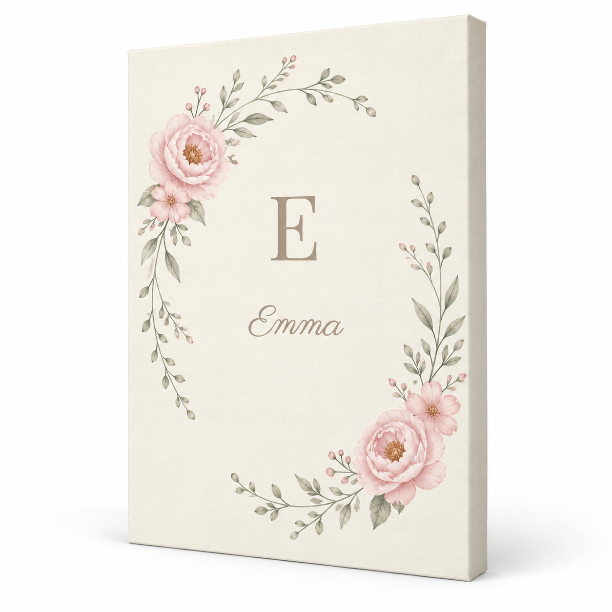 Petal Monogram personalised canvas standalone product view with example name Emma