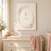 Petal Monogram personalised canvas in a child's bedroom with example name Emma