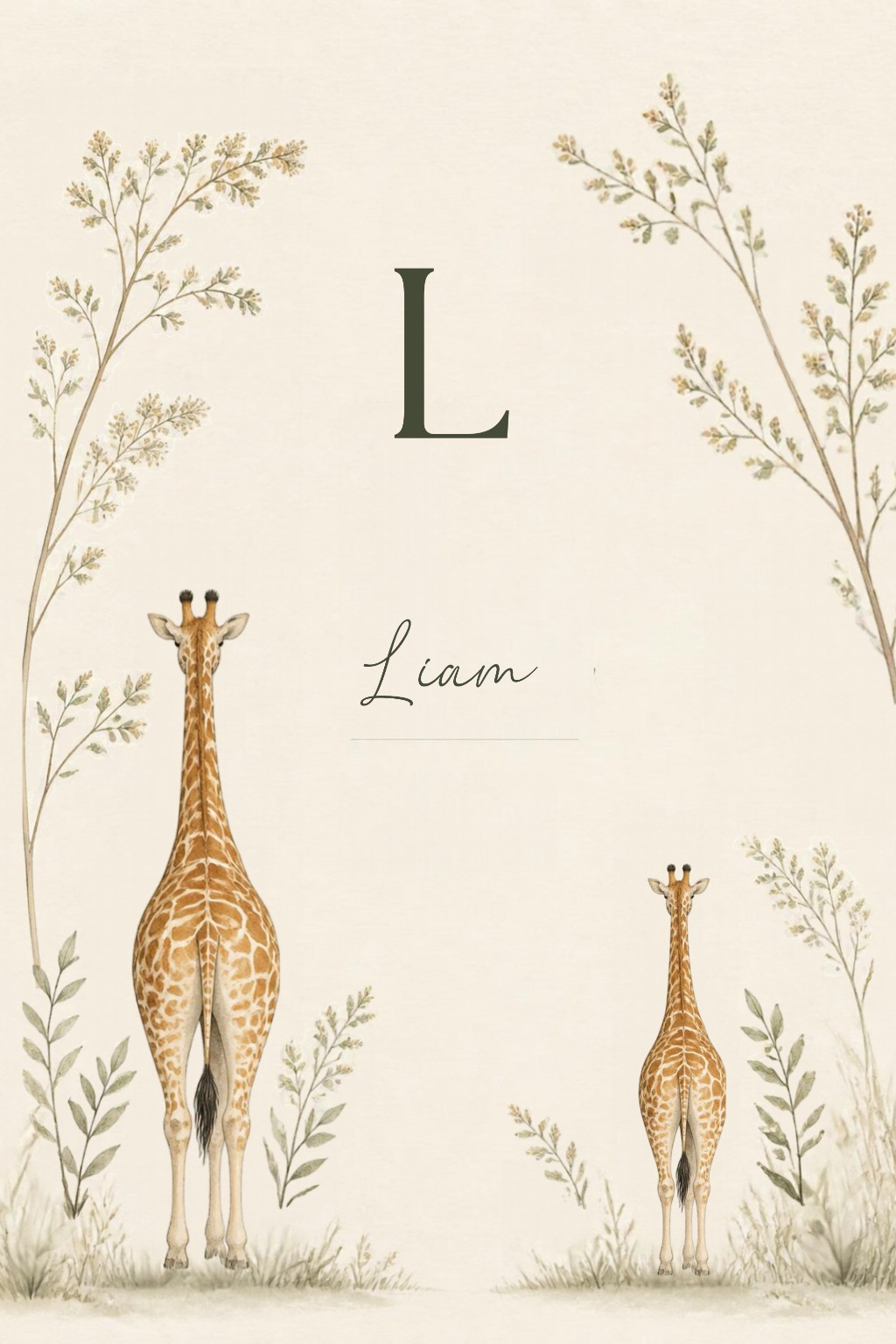 Safari Initial Garden personalised artwork with example name Liam