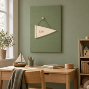 Adventure Pennant personalised canvas in a child's bedroom with example name Leo