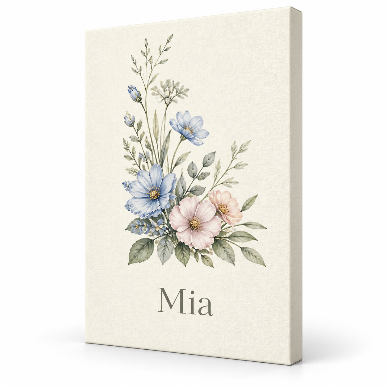Botanical Initial Meadow personalised canvas standalone product view with example name Mia