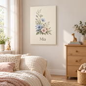 Botanical Initial Meadow personalised canvas in a child's bedroom with example name Mia