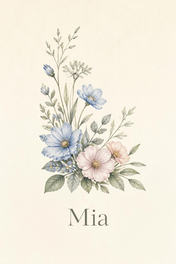 Botanical Initial Meadow personalised artwork with example name Mia