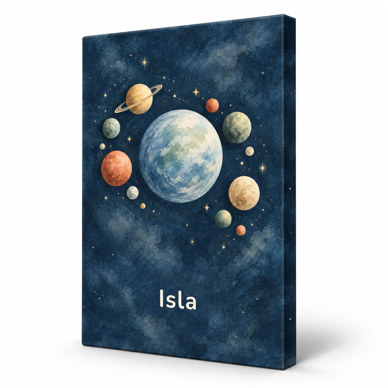 Quiet Cosmic Adventure personalised canvas, standalone product view, example name Isla