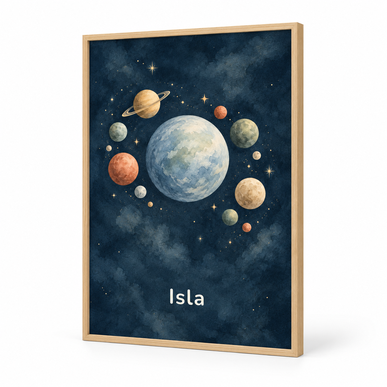 Quiet Cosmic Adventure personalised poster, standalone product view, example name Isla
