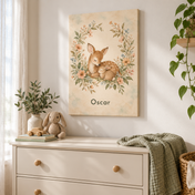 Sleepy Woodland Friends personalised canvas, in a child's bedroom, example name Oscar
