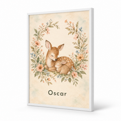 Sleepy Woodland Friends personalised poster, standalone product view, example name Oscar