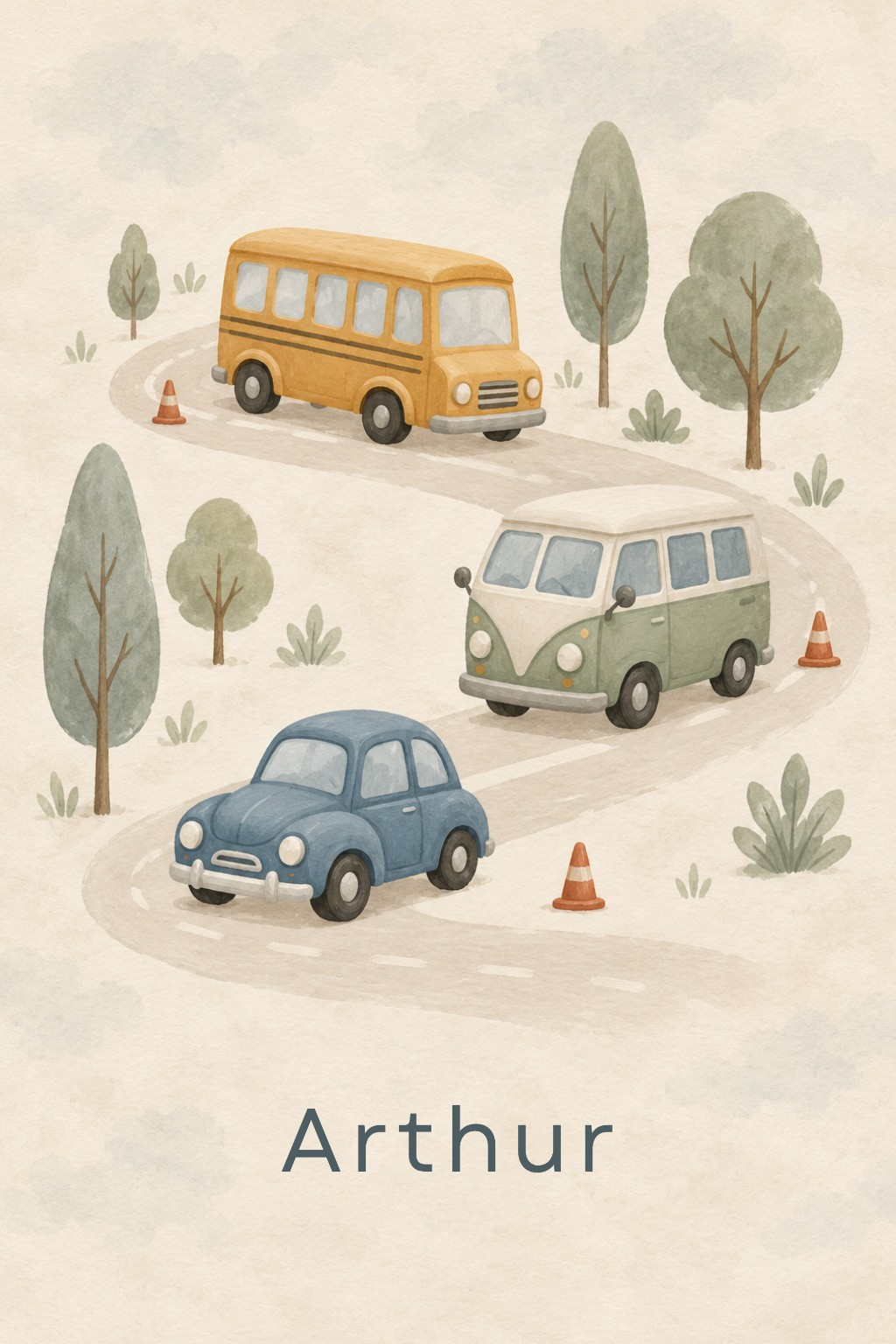 Little Town Traffic personalised artwork with example name Arthur