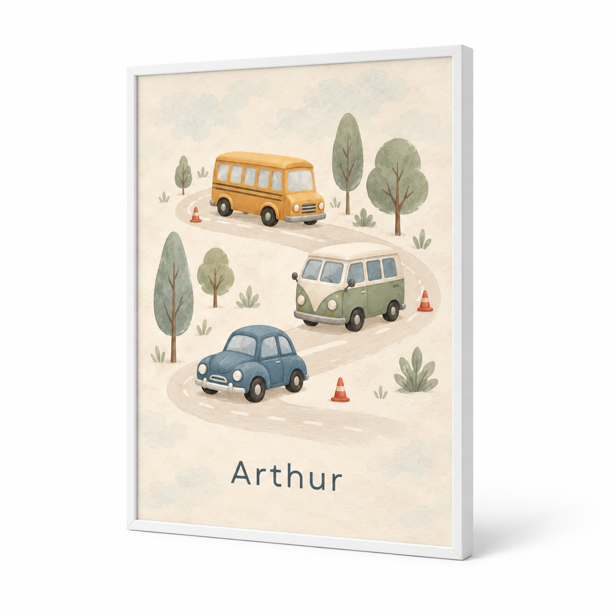 Little Town Traffic personalised poster, standalone product view, example name Arthur