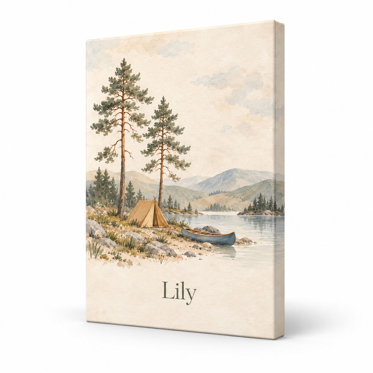 Forest Camping Weekend personalised canvas, standalone product view, example name Lily